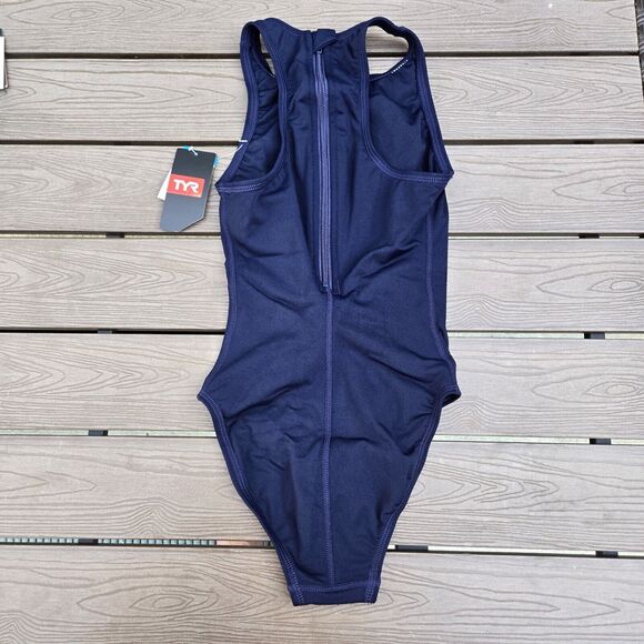 TYR USA Water Polo Womens Breakaway Suit Zipper One Piece Swimsuit Navy Size 28 - Picture 3 of 3